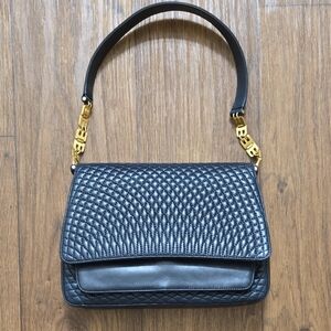 Vintage Bally Quilted Leather Shoulder Bag With Front Pocket.